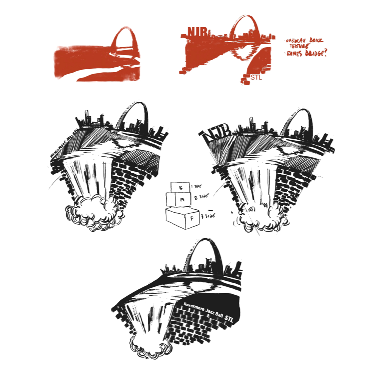 Nevermore Jazz Ball T-Shirt Design Concept Sketches